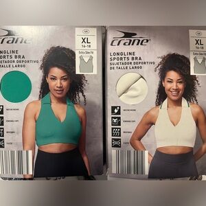 Crane Women's Longline Sports Bra - Lot of 2 - Jade and White with Jade stripe o